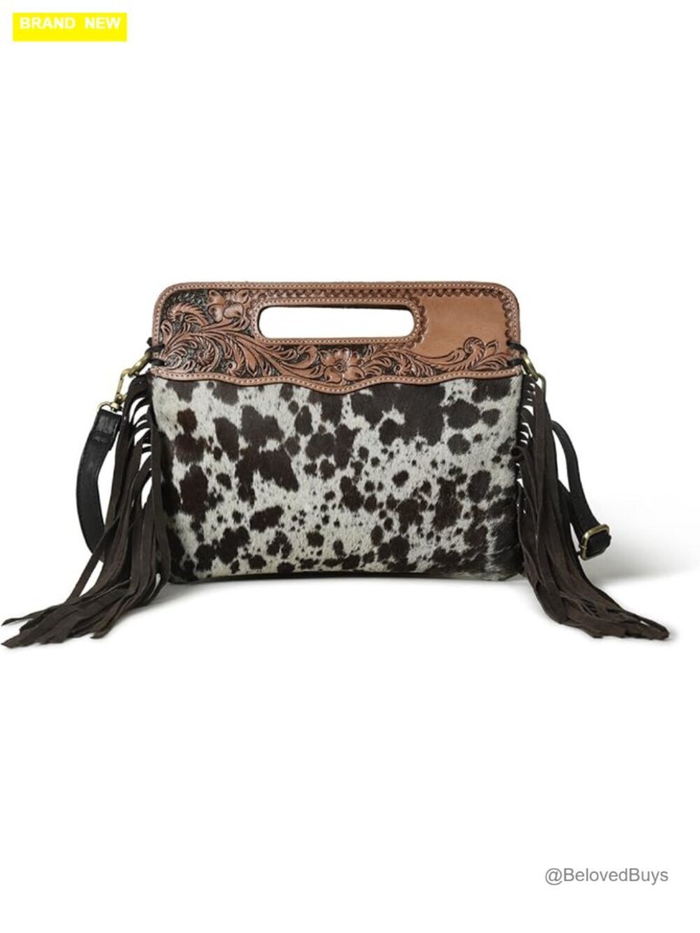 Handcrafted Cowhide Leather Crossbody Hobo Bag with Fringe